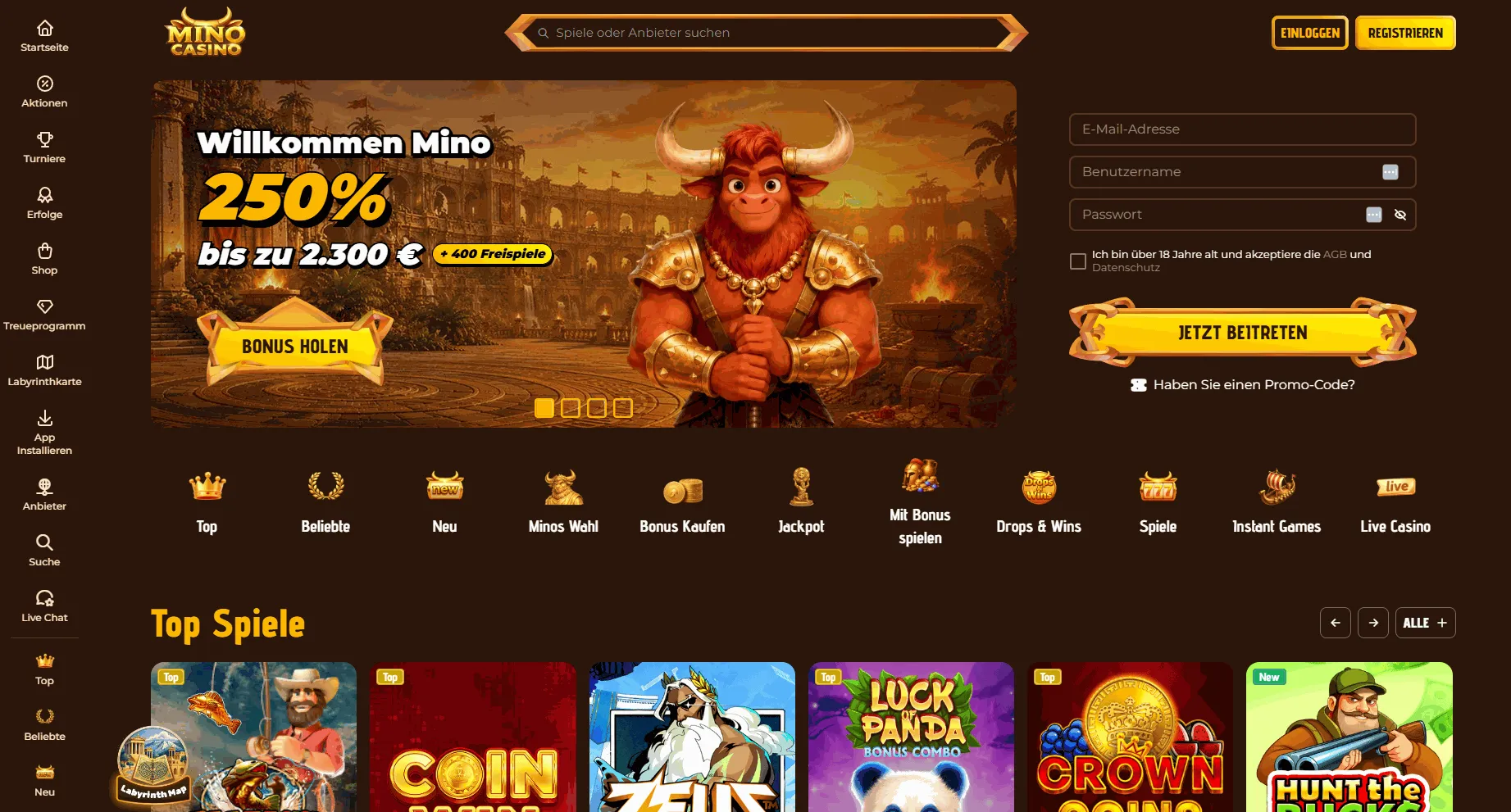 Mino Casino Startseite